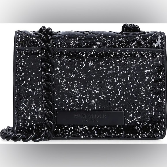 Kurt Geiger London Micro Kensington Black Glitter Leather Crossbody Bag - Picture 5 of 7